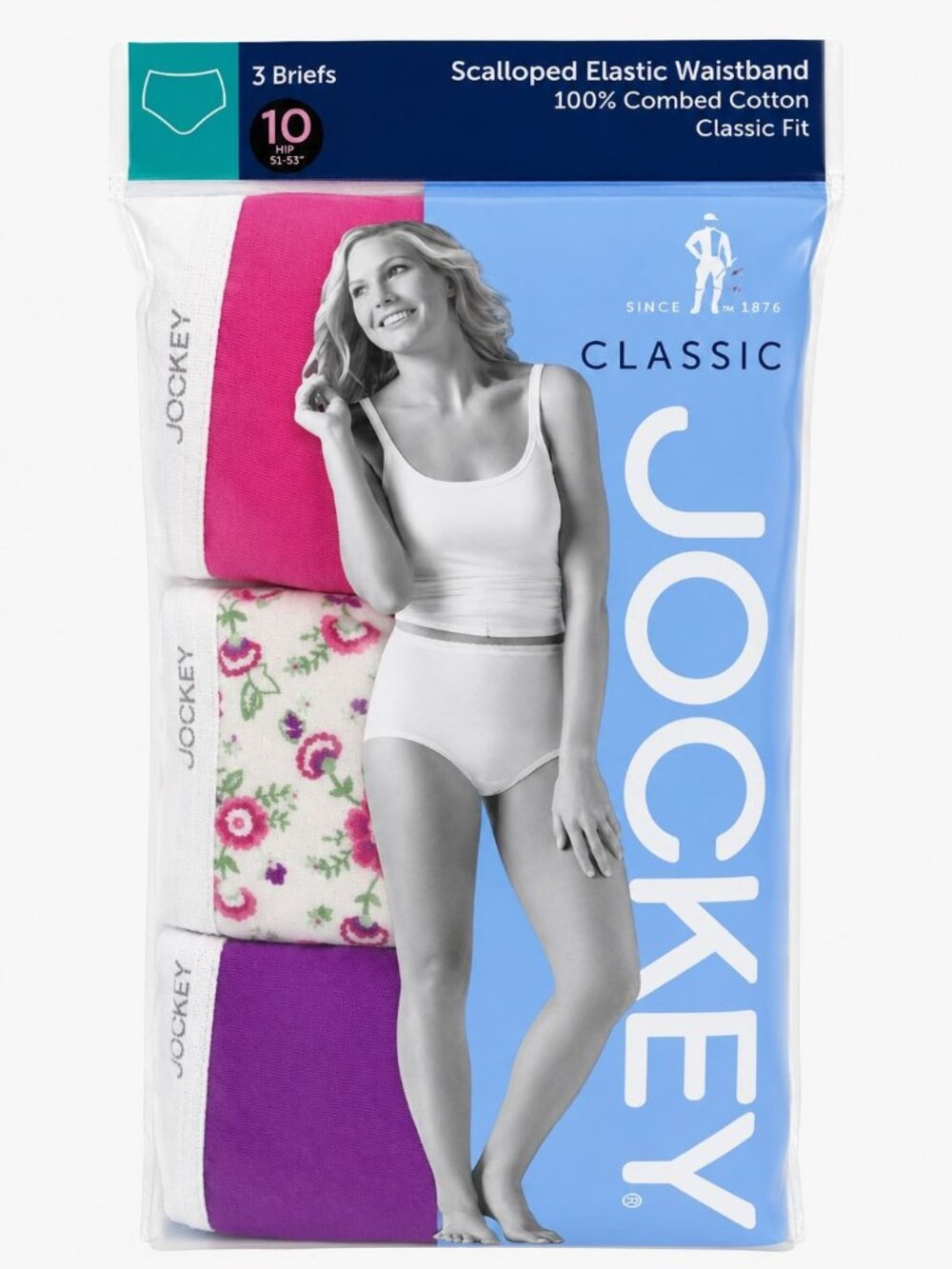 JOCKEY size 10 Scalloped Elastic Waistband Cotton Briefs 3pk Pink/Purple NEW